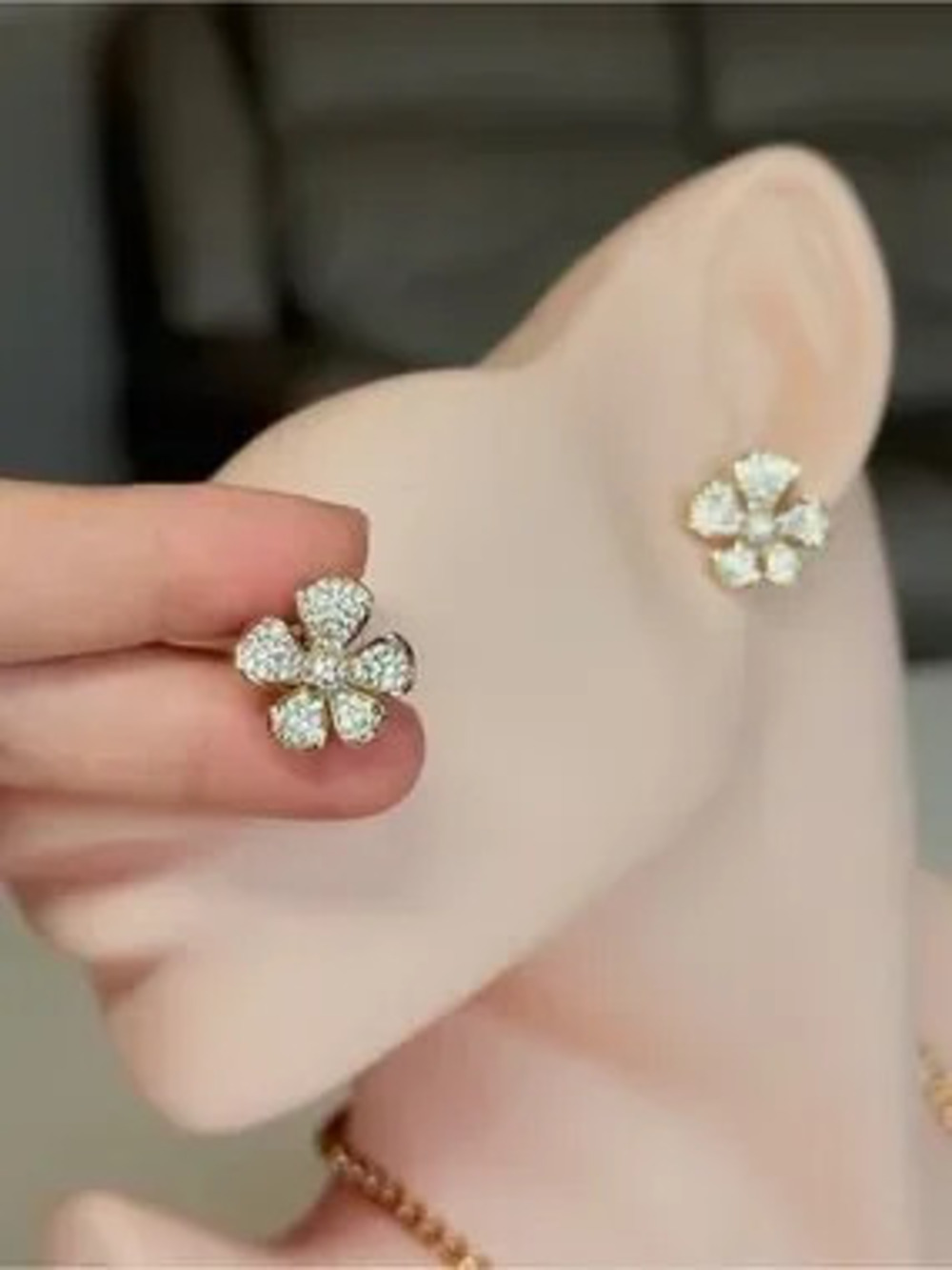 S925 Gold Floral Stud Earrings with Cubic Zirconia